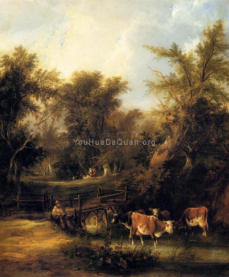 Cattle By A Stream - 威廉·谢耶
